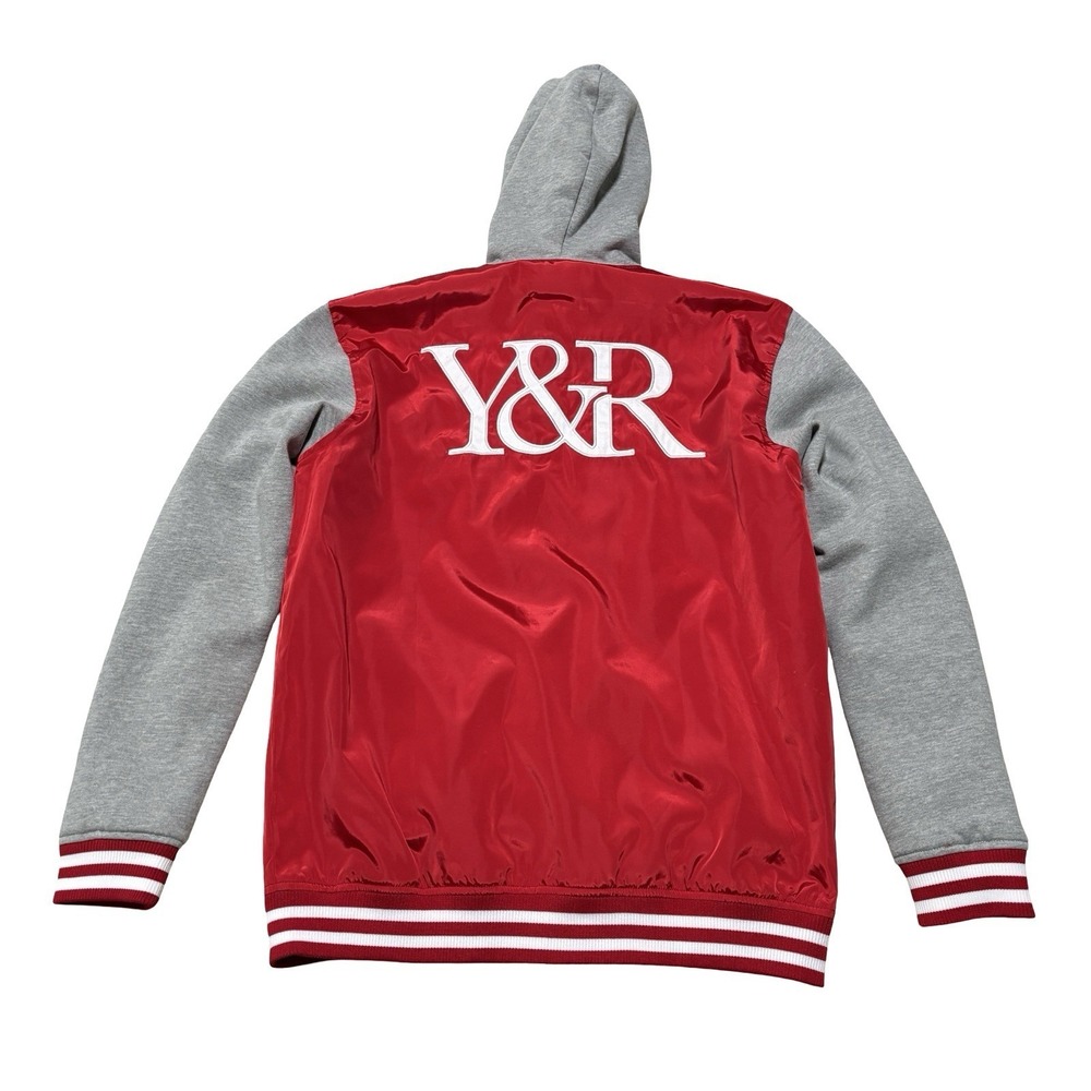 Young & Reckless Men's Snap Up Hooded Jacket Red Gray Size Medium 23 x 28